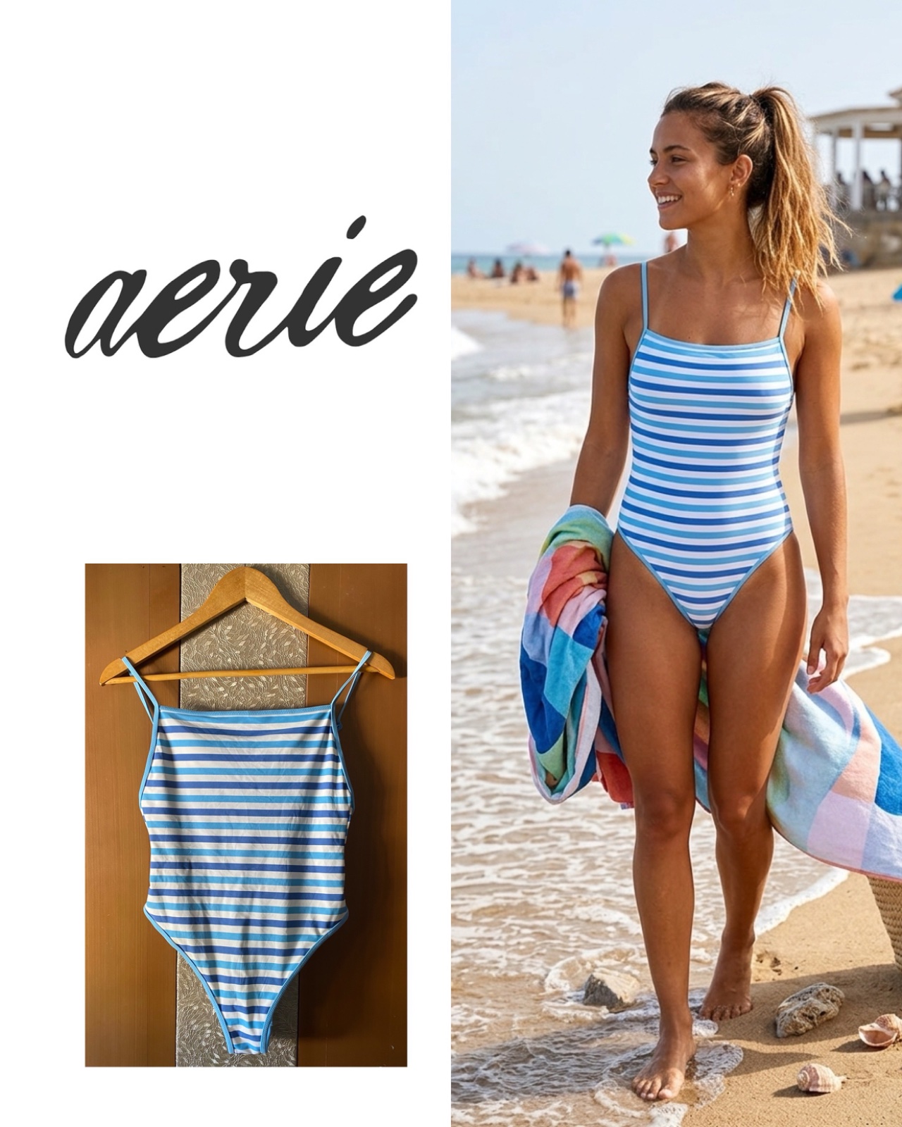 Aerie Blue and White Swim One Piece