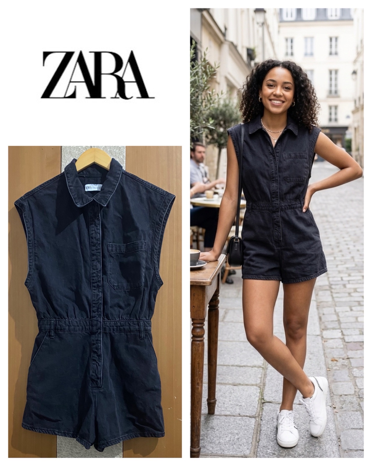 Zara Black Sleeveless Romper Denim - medium