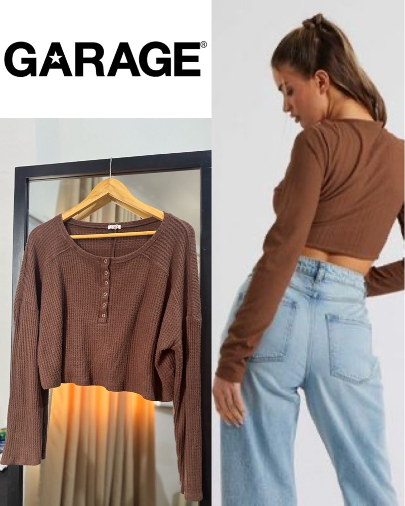 Garage Long Sleeve Brown Crop Top
