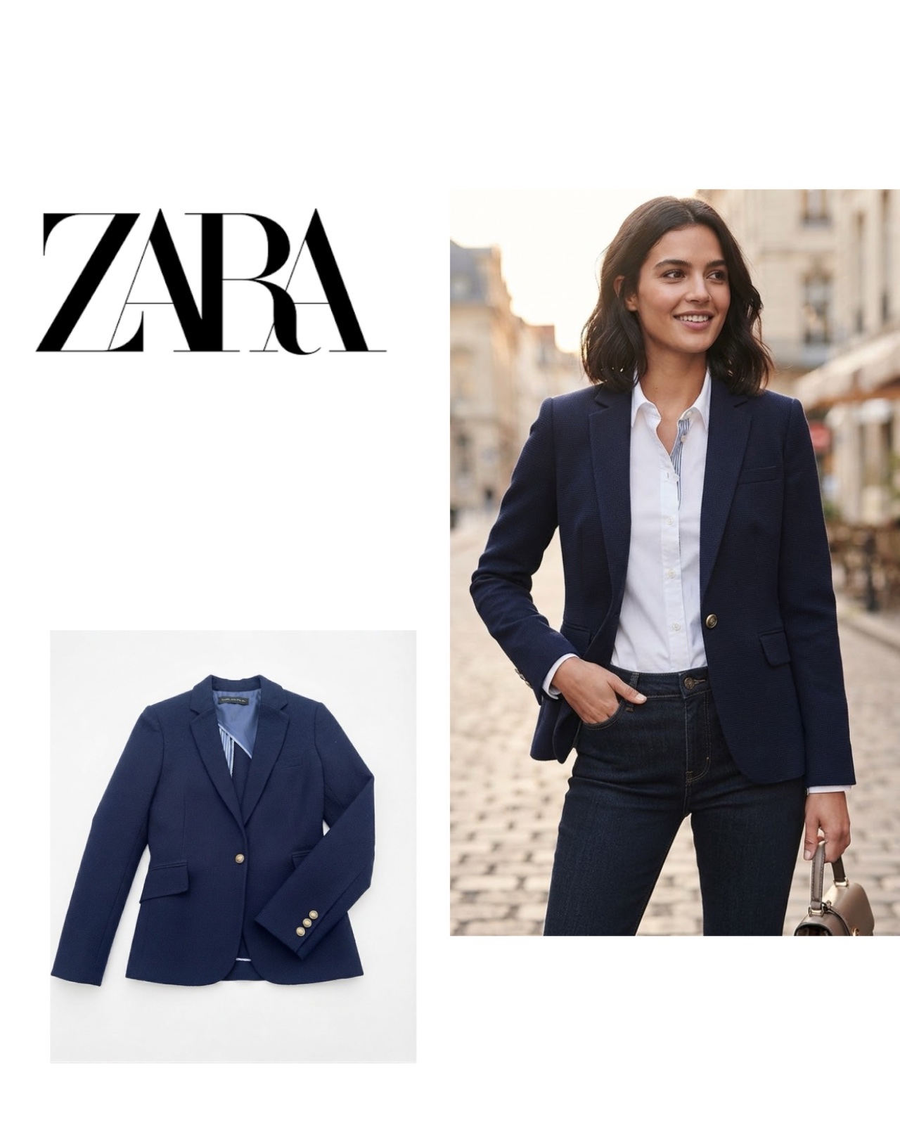 Zara Blazer Womens Medium Navy Blue One Button