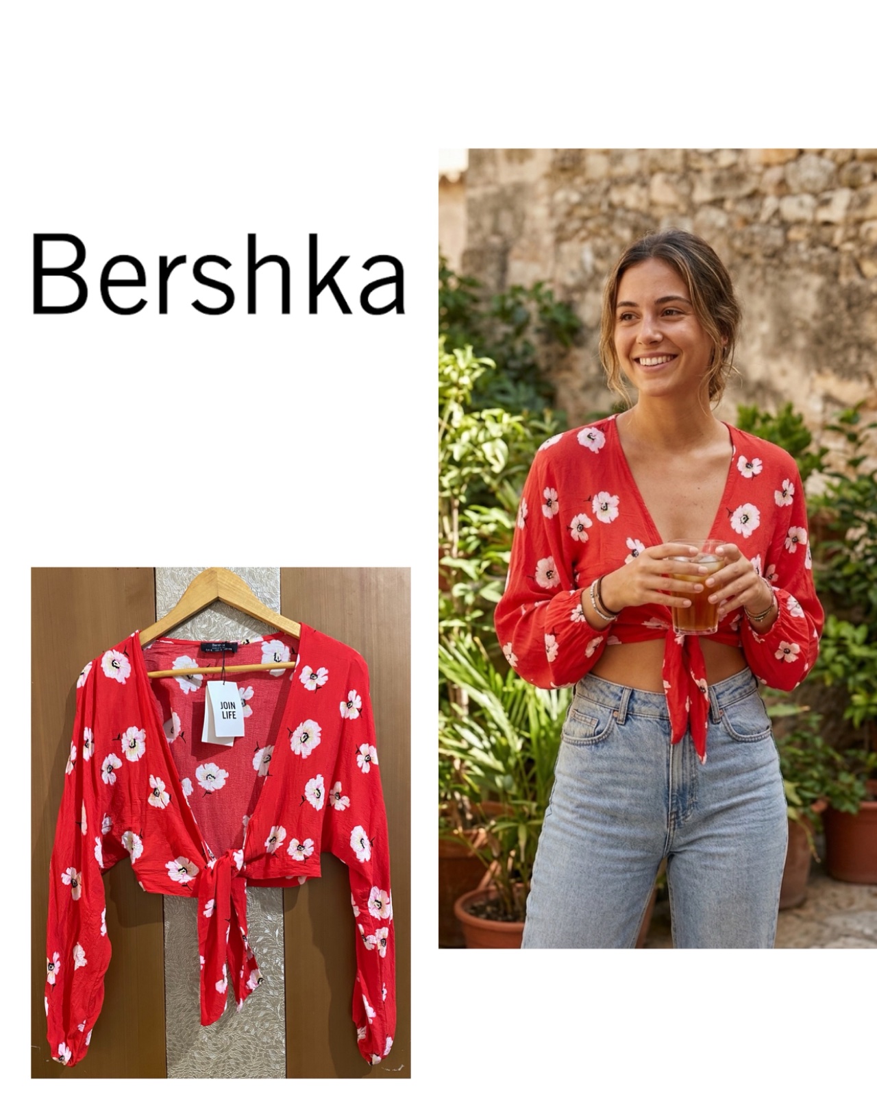Bershka Floral Cropped Wrap Top🩷