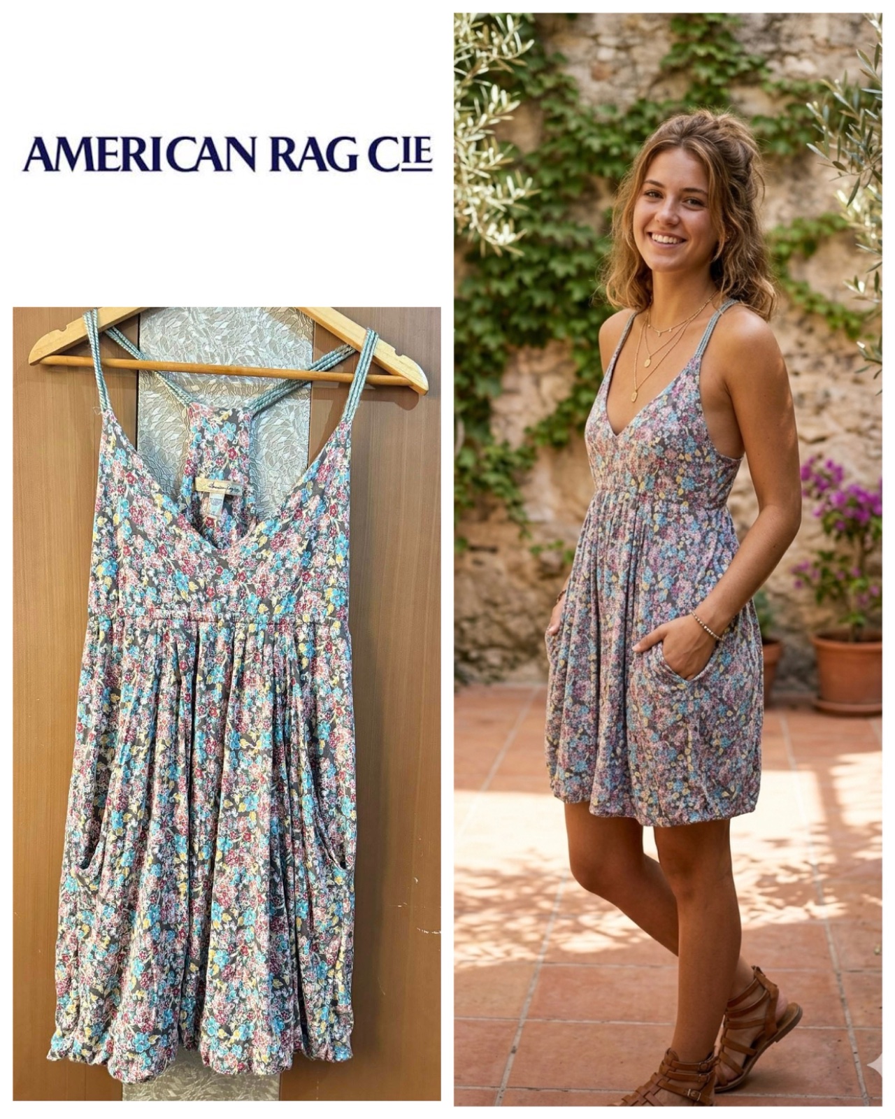 American rag cie Robe mini à volants fleurie multicolore pour femme