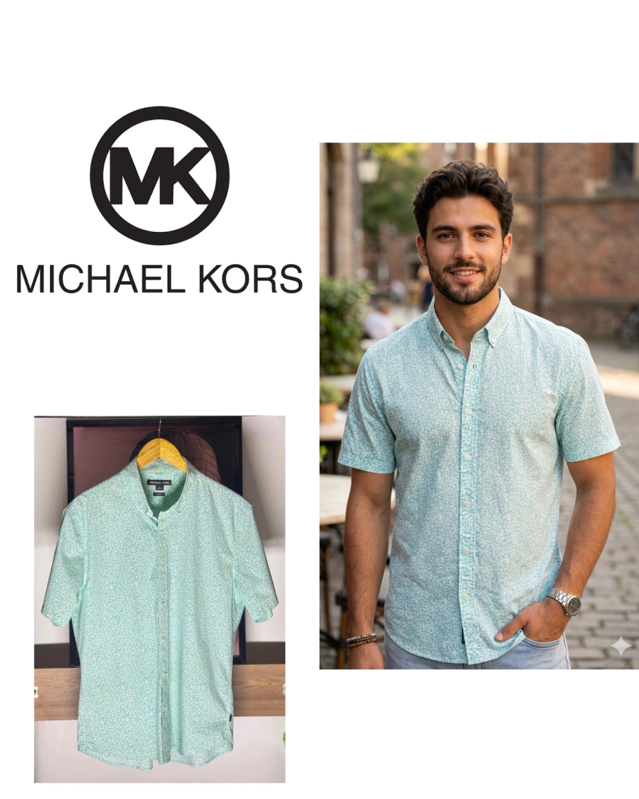 Michael Kors Men's White and Blue Blouse