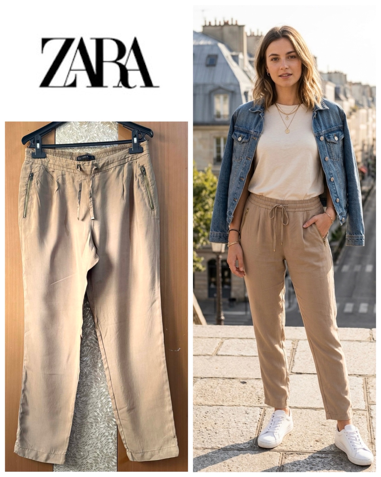 Zara kaki Linen Pants Small