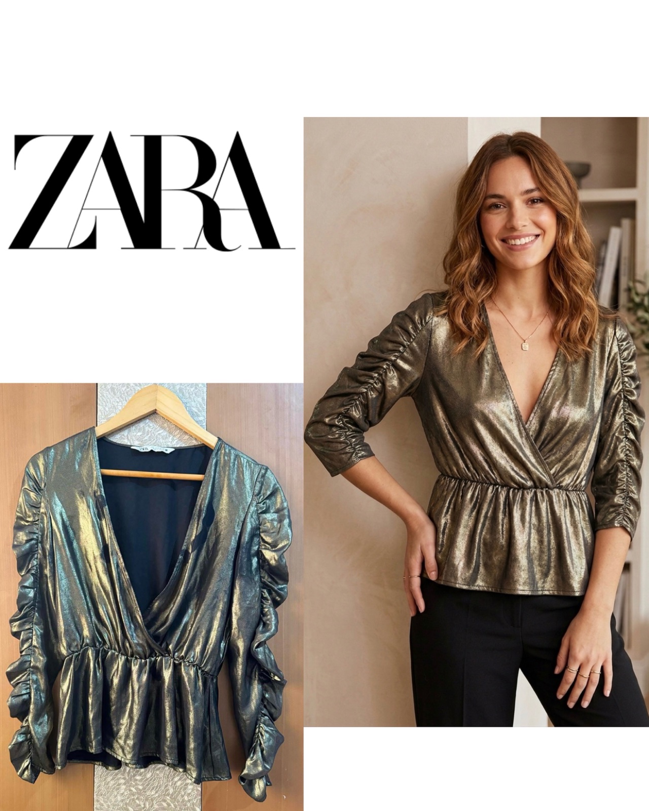 Zara Metallic Ruched Top