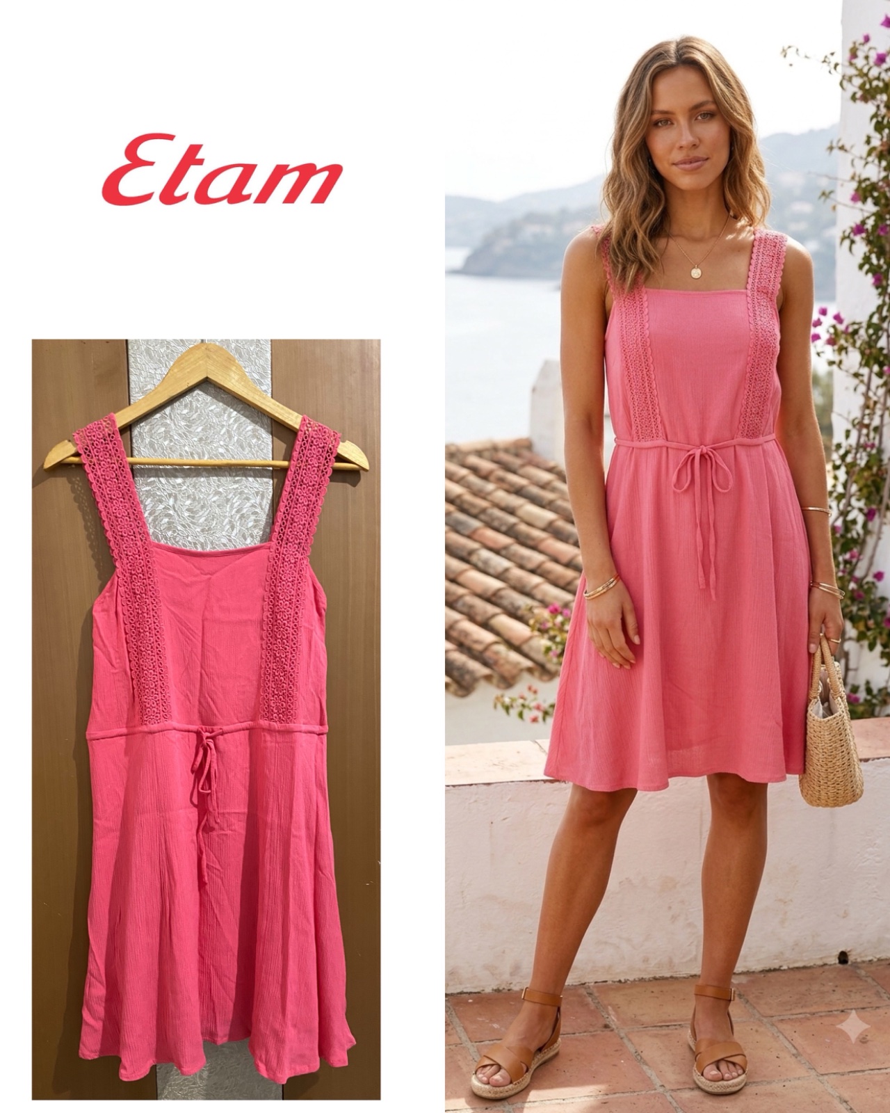 Elegant etam Coral Dress with Belt
