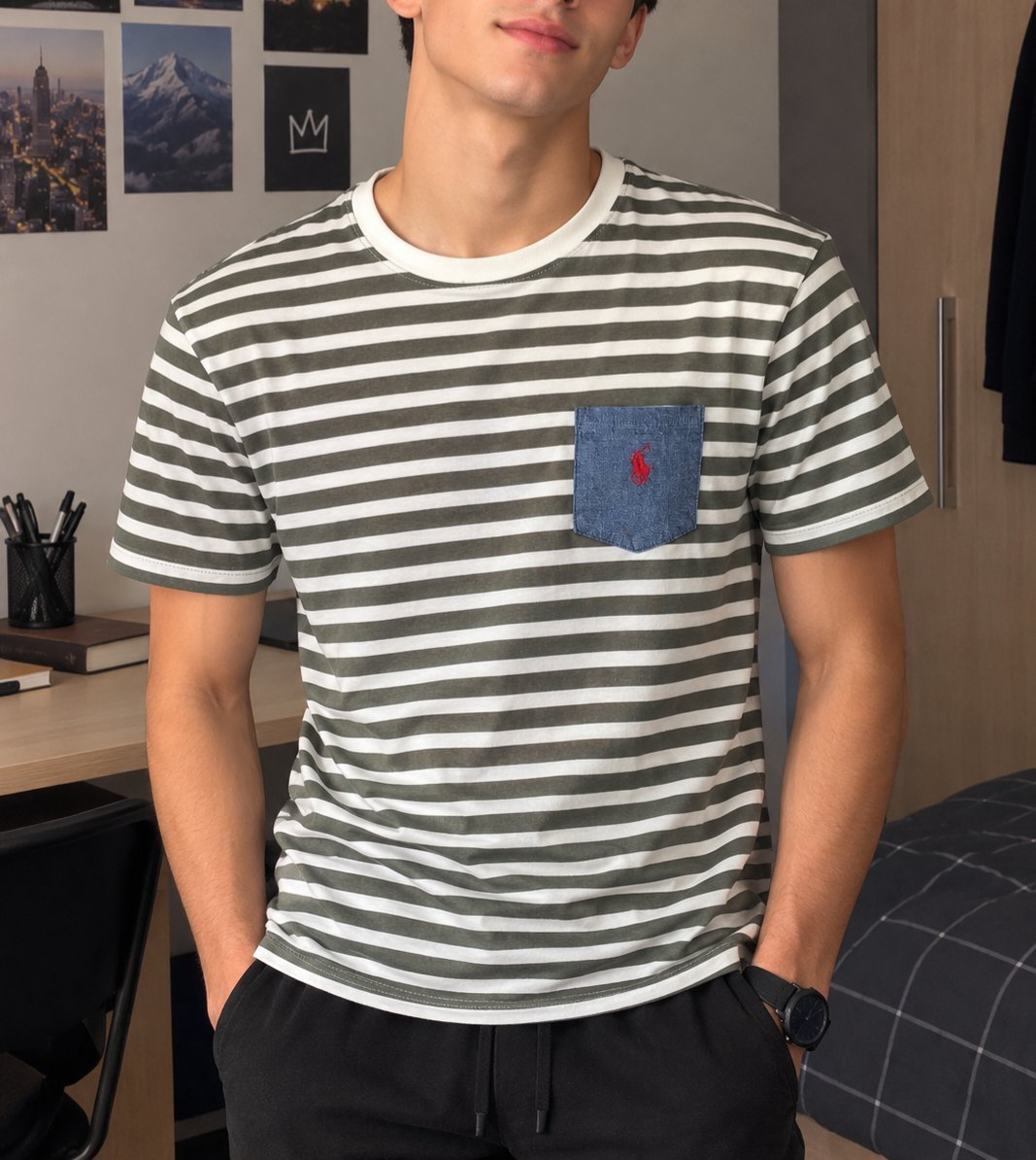 T-shirt avec des rayures blanch et vert de la marque polo