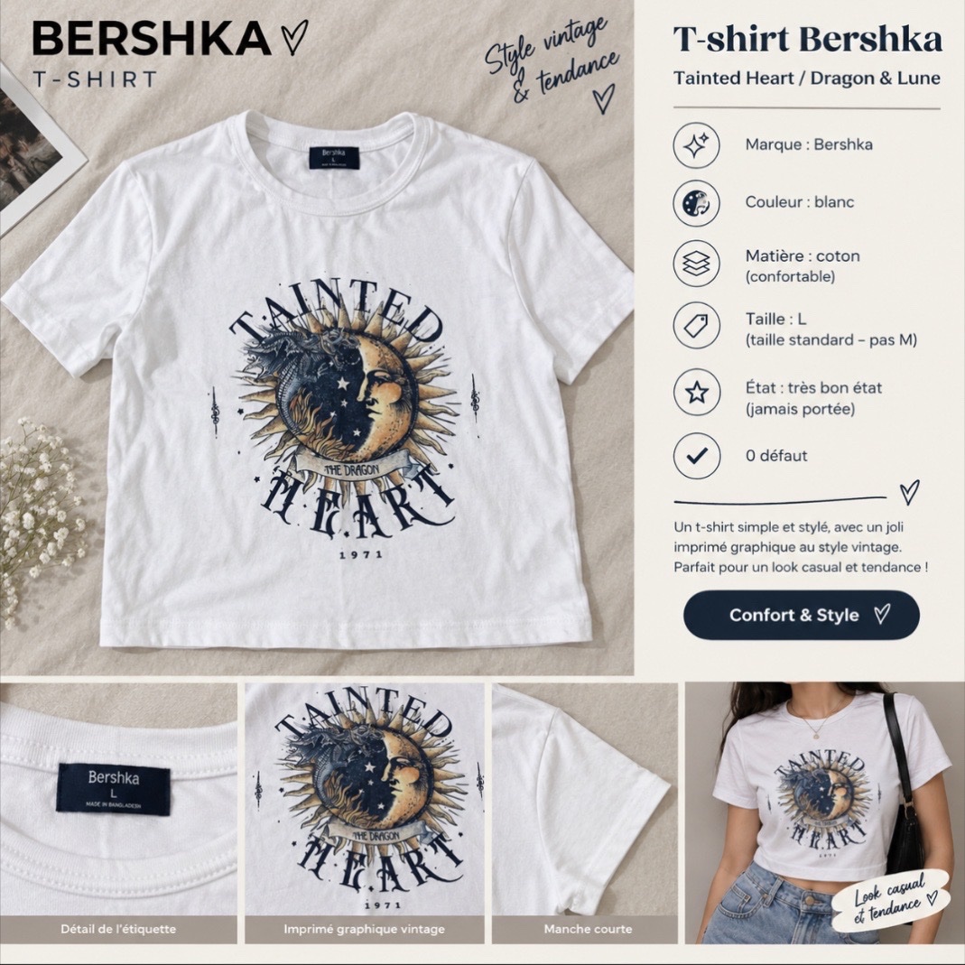 T-shirt blanc Bershka "Tainted Heart".