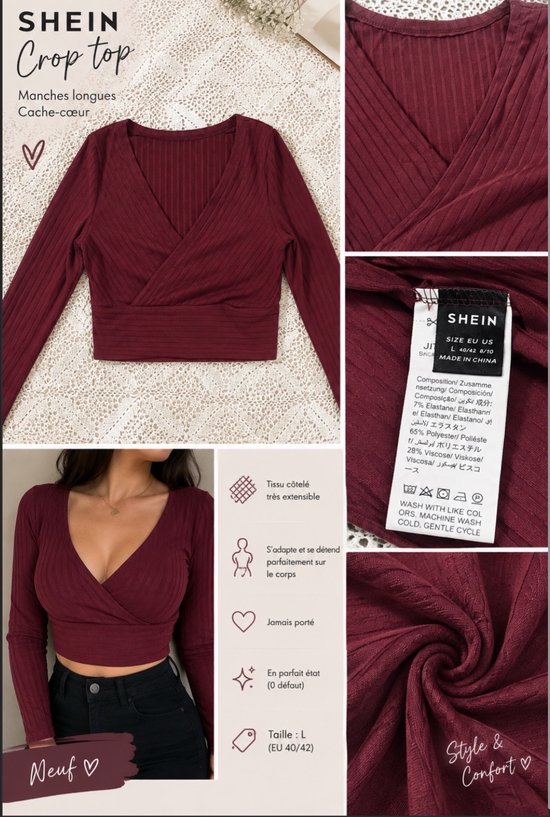 Crop top manches longues col V