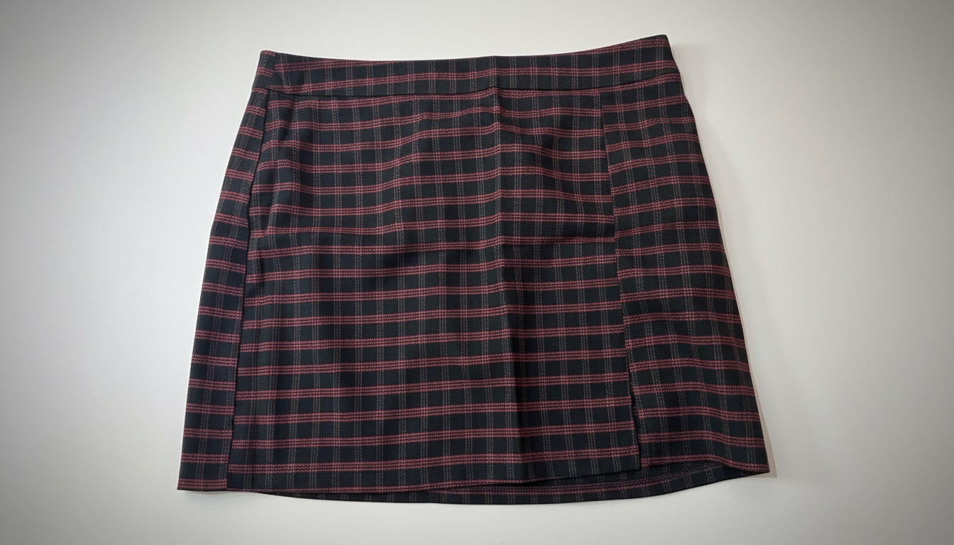 Red and black square pattern mini skirt