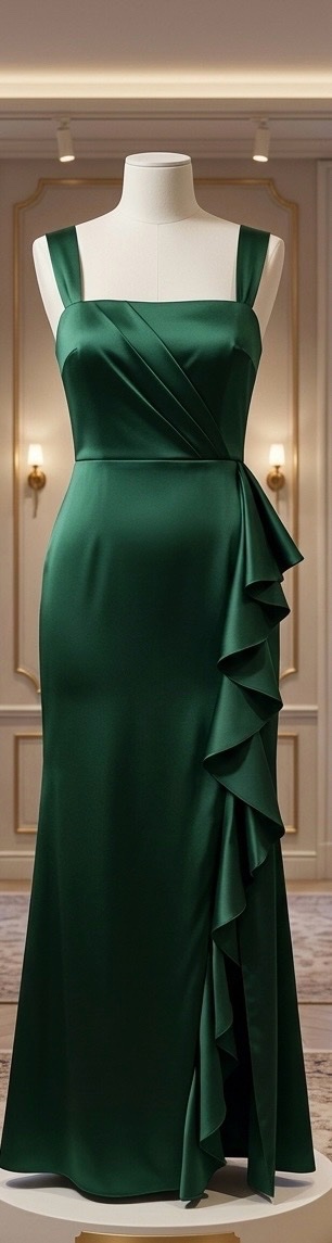 Robe soiree verte en satin