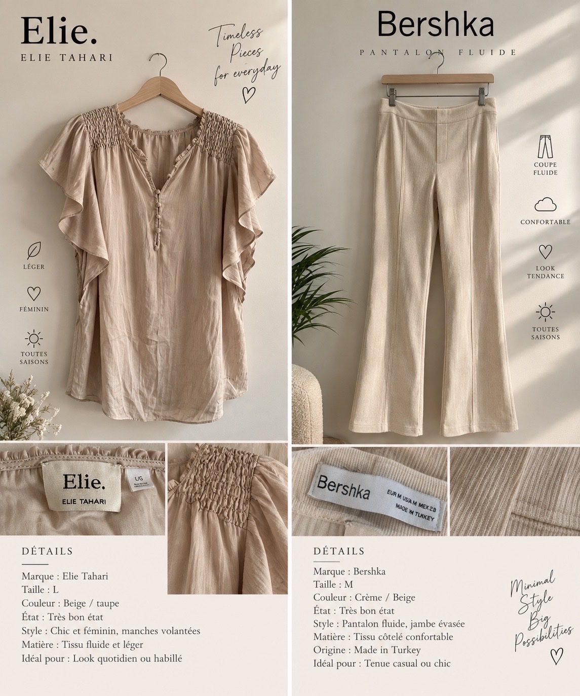Pantalon bershka M + haut elie S