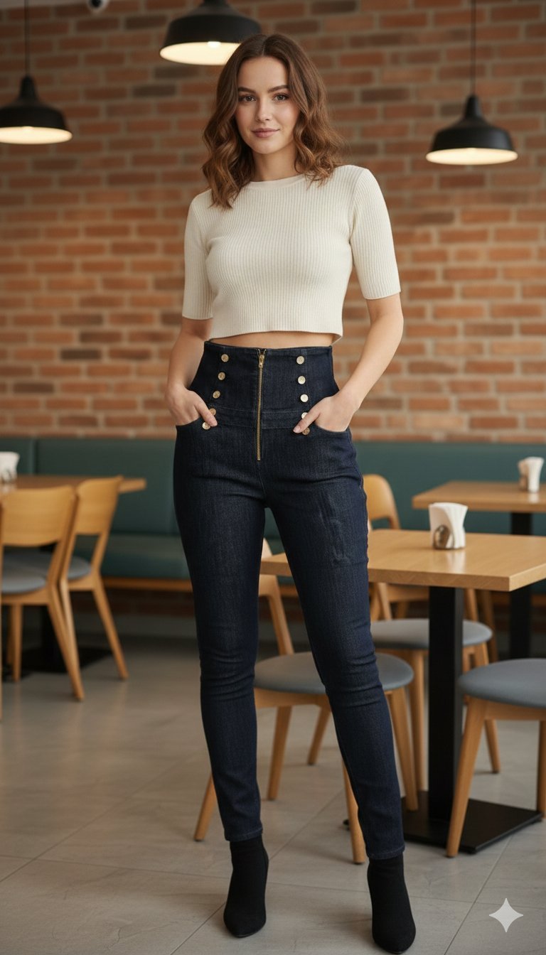 Pantalon taille haute avec boutons