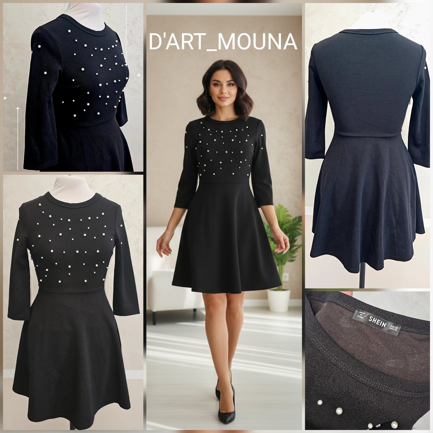 Robe courte noir en perles 