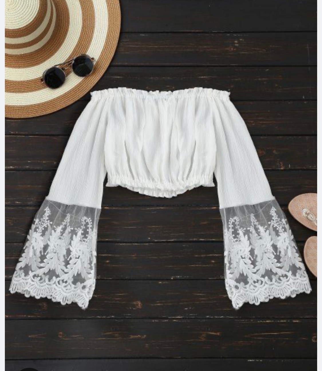 Elegant Off Shoulder White Lace Top with Bell Sleeve
