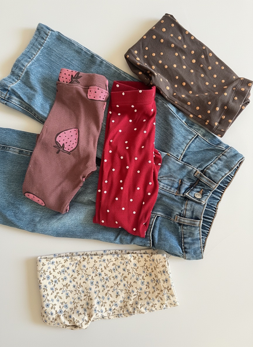 Lot de 5 pantalons : 1 jean et 4 leggings fillette entre 2 et 3 ans