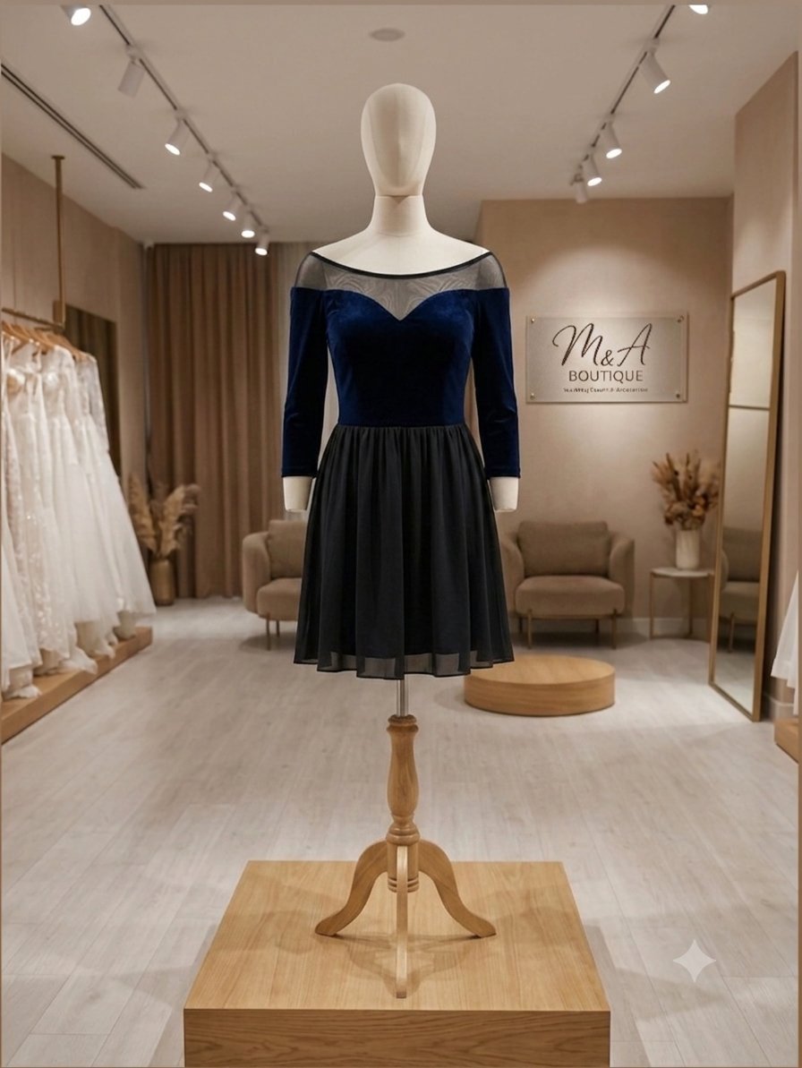  robe H&M Divided en velours bleu et noir 