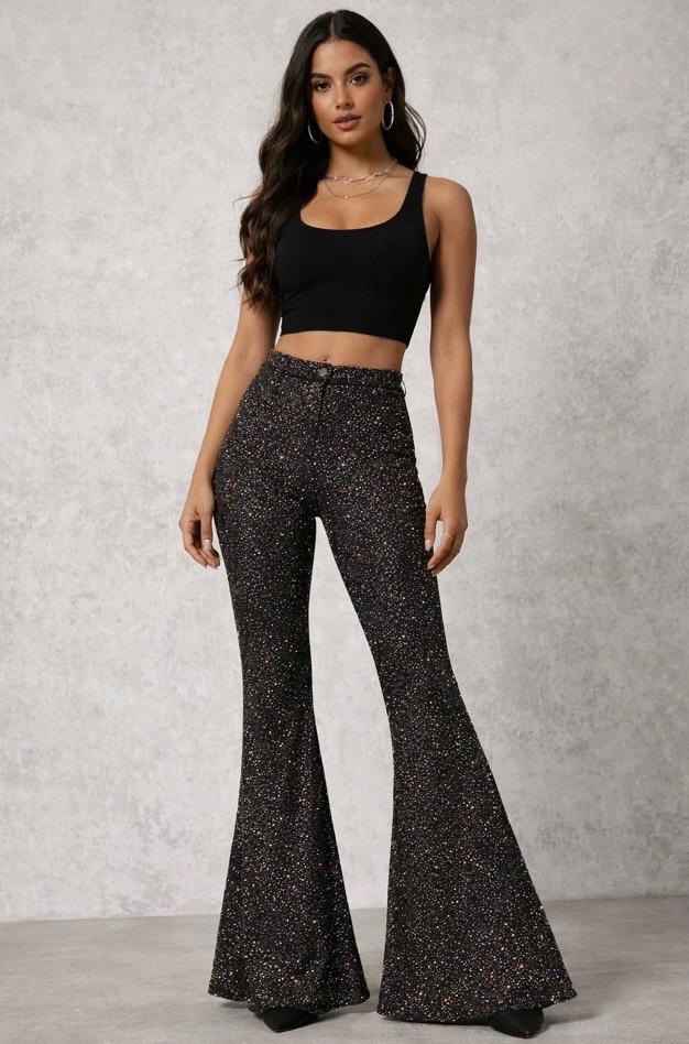 Pantalon pattes d’éléphant pailleté Bershka – neuf avec étiquette