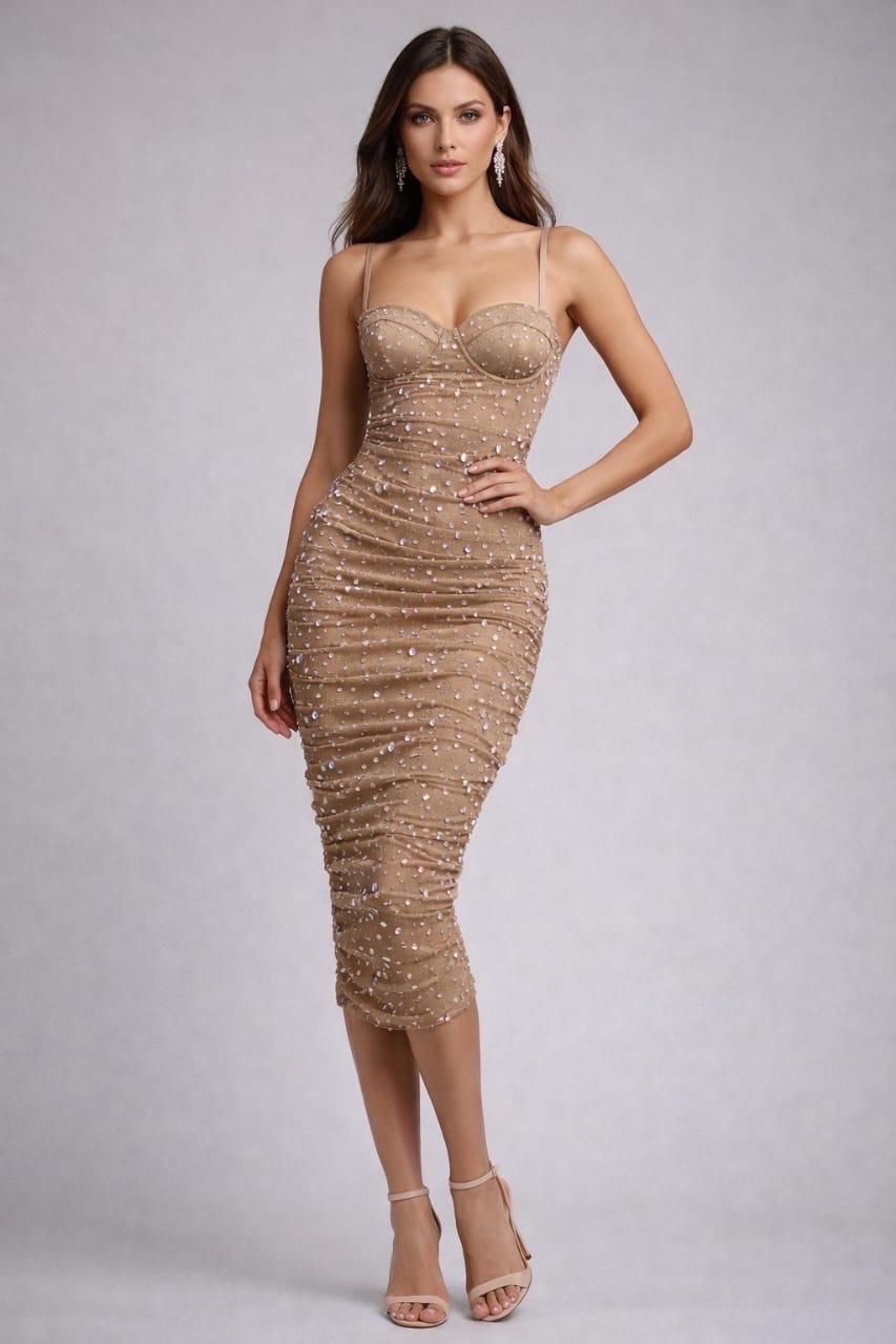 Robe soirée beige moulante