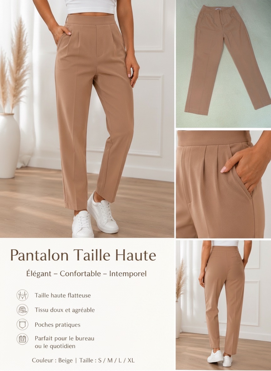 Pantalon tailleur beige taille haute – Taille 38 🤎