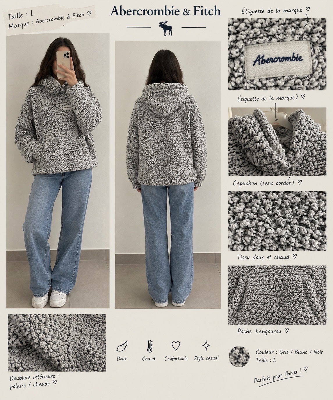 Sweat polaire à capuche de la marque "Abercombrie & fitch" Taille "L"