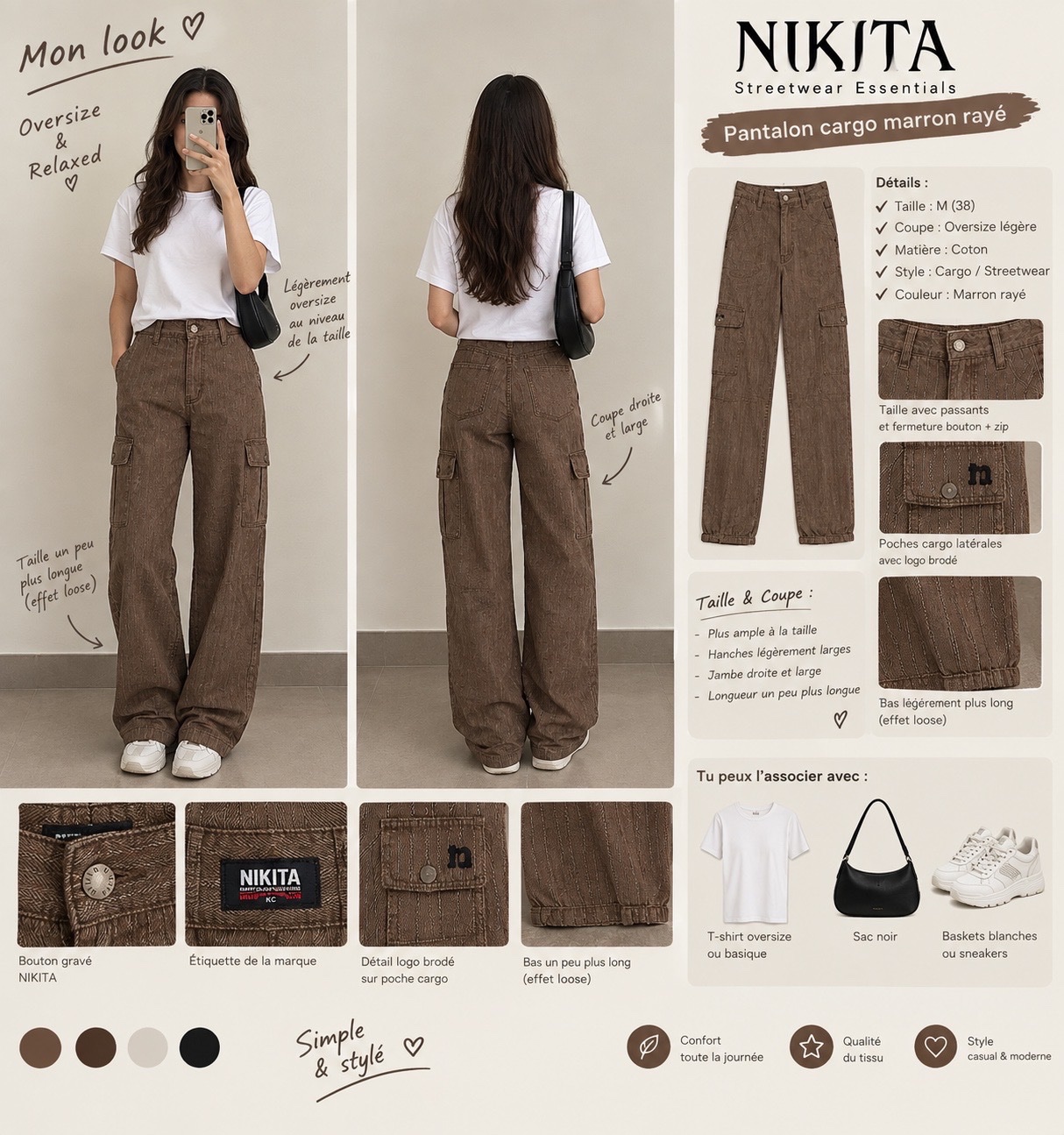 Pontalon cargo maron riyé de la marque nikita taille 34 w ylabes zeda 36 "xs