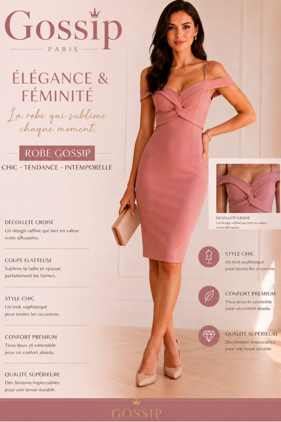 Robe Gossip Élégance Rose – Chic & Féminine ✨