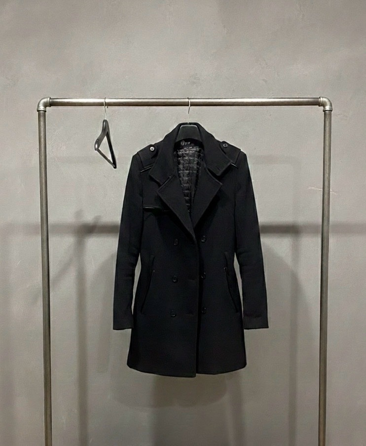 Manteau Caban Omiz Noir – Coupe Ajustée & Détails Cuir