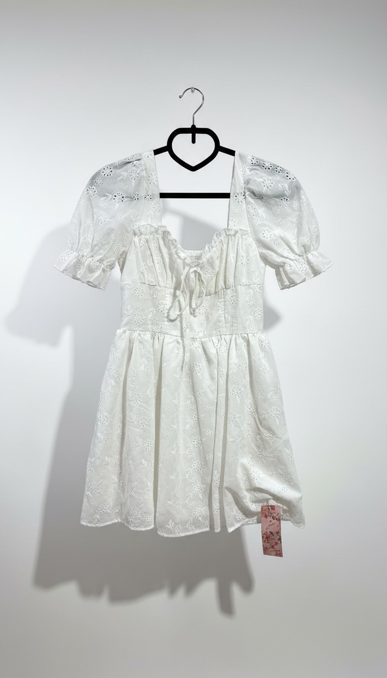  Robe en broderie anglaise ou coton ajouré.