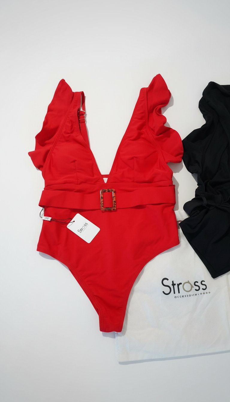 Maillot strass en rouge ceinturé très chic ❤️