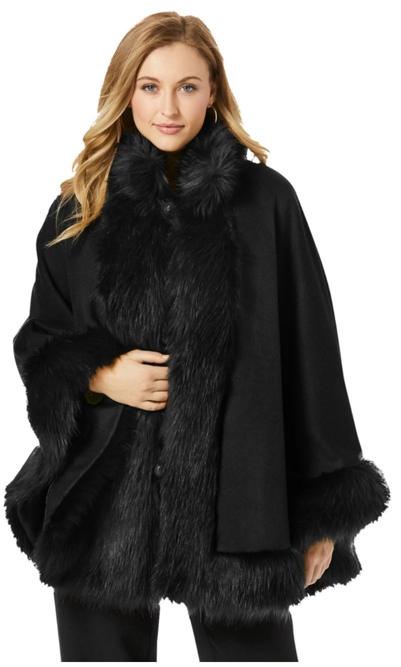 Cape Poncho a fourrure noir très chic tendance 