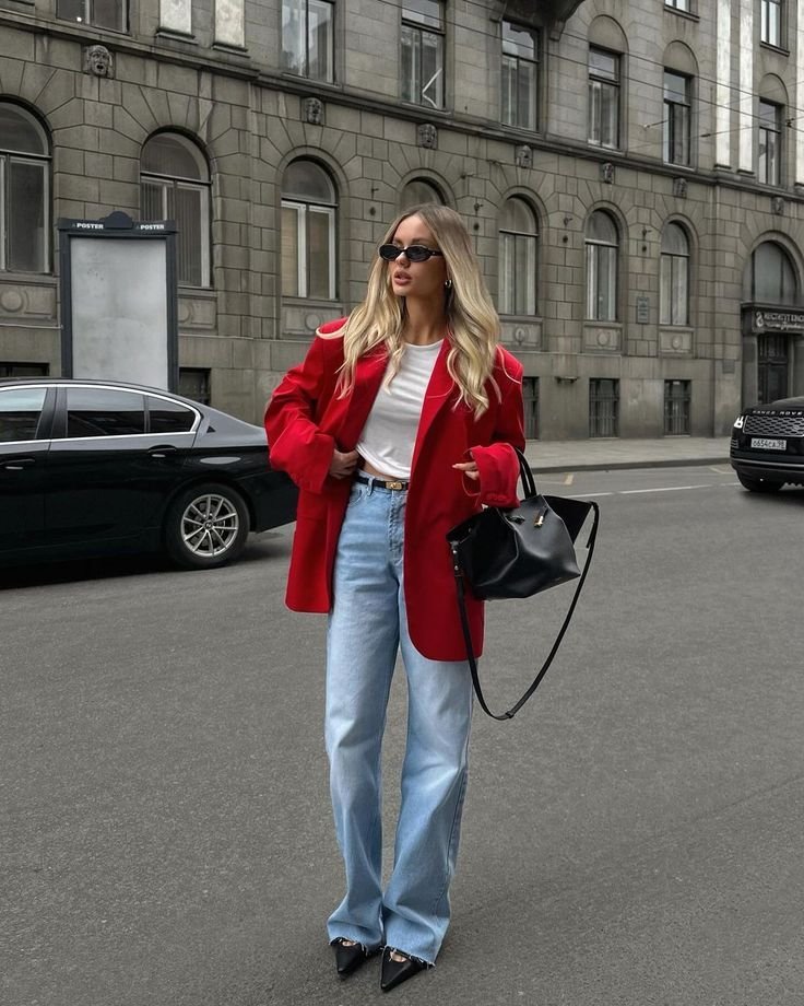 Blazer 3/4 rouge cashmere en virgin wool tendance de la taille 42 style oversize 