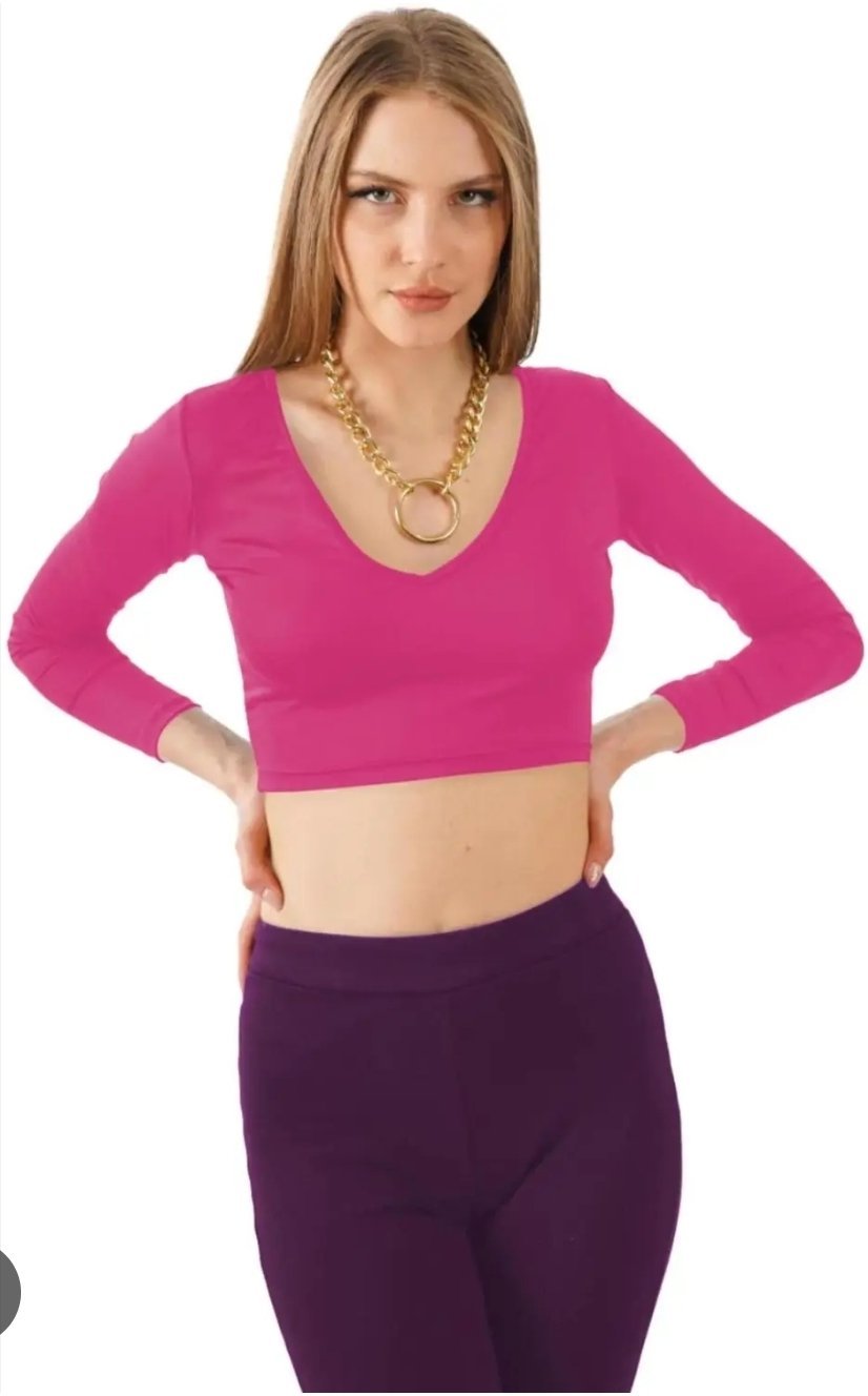 Crop top rose manches 3/4 de la taille L 