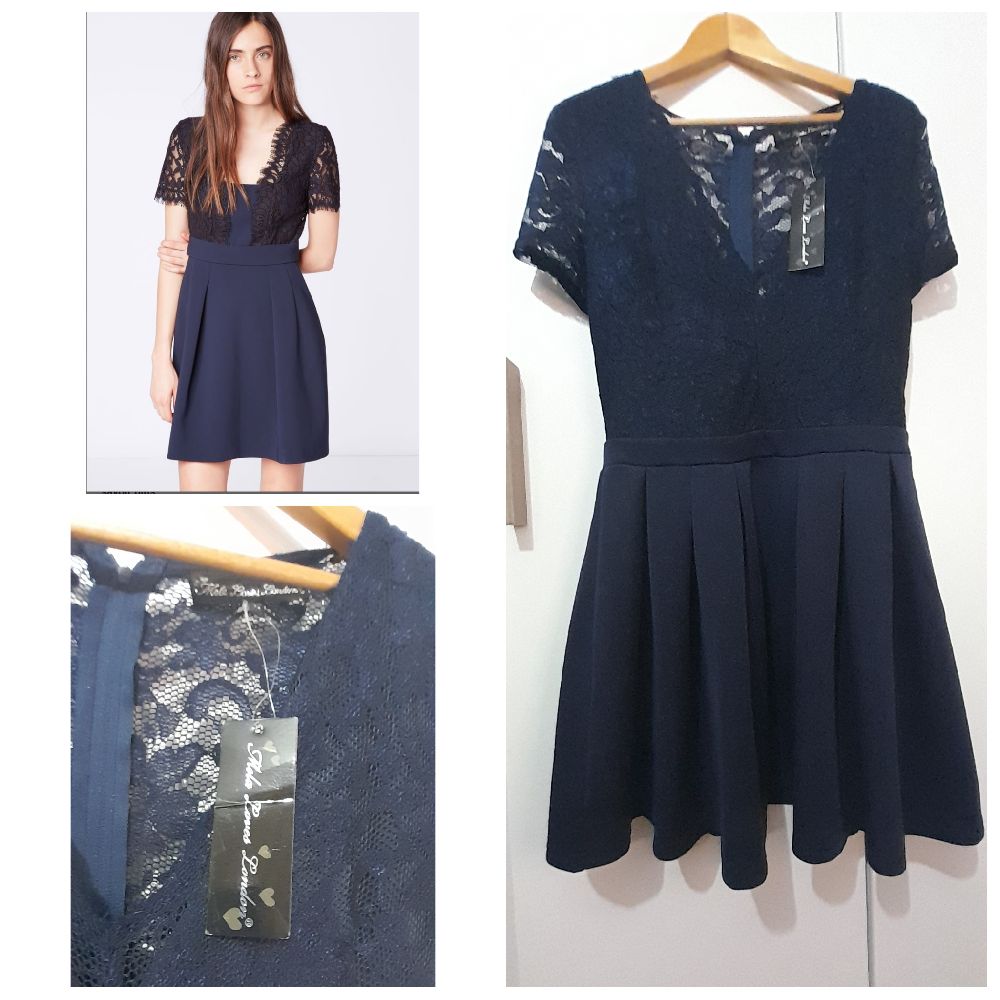 Jolie robe a dentelle très chic en bleu nuit taille L