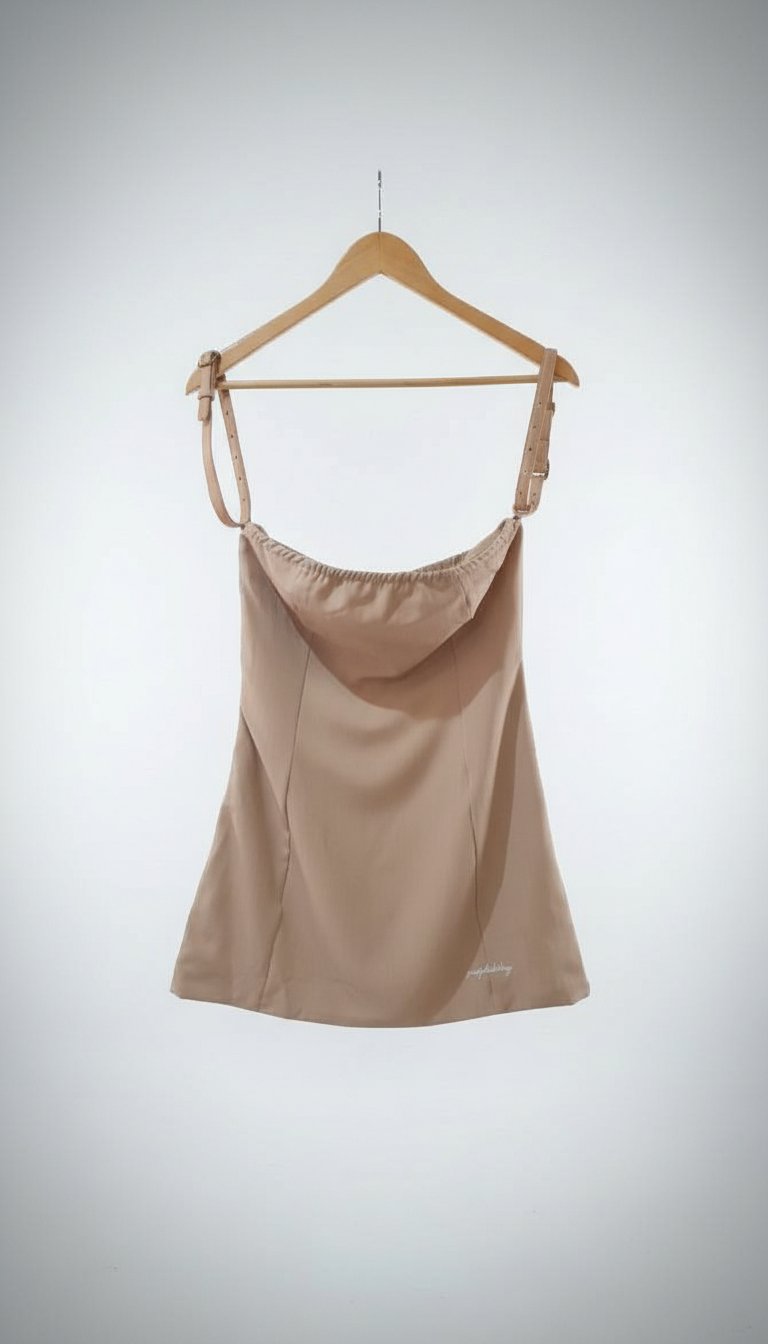 Petite robe fashion prettylittlething taille M en camel a bretelles cuir style ceinture 