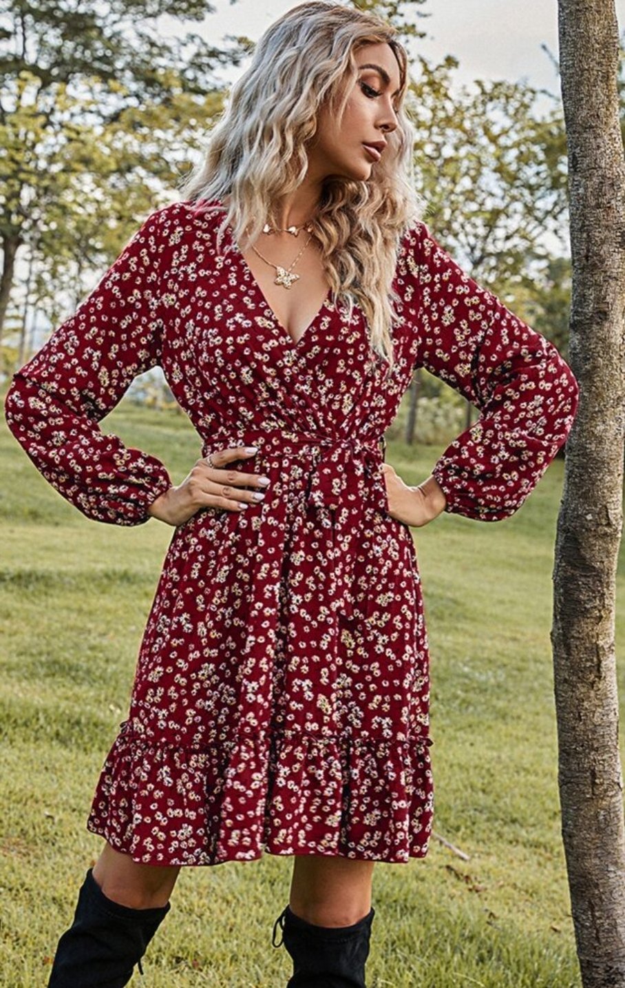 Robe florale manches longues a bourse 🌸 
