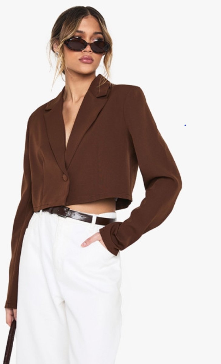 Jacket crop marron chocolat boohoo taille 40