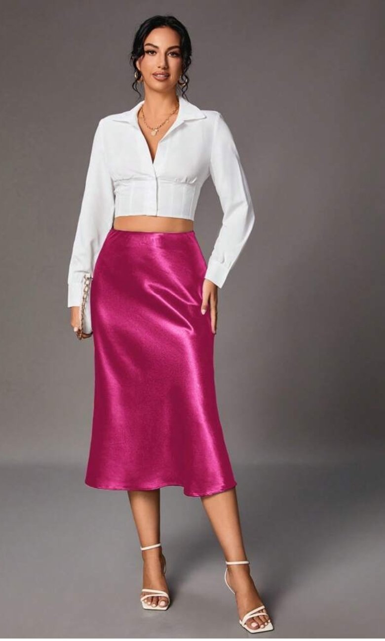 Jupe satinée en rose taille XL 