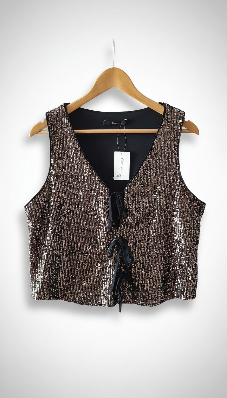 Gilet sans manche en sequin bronze avec doublure taille L 