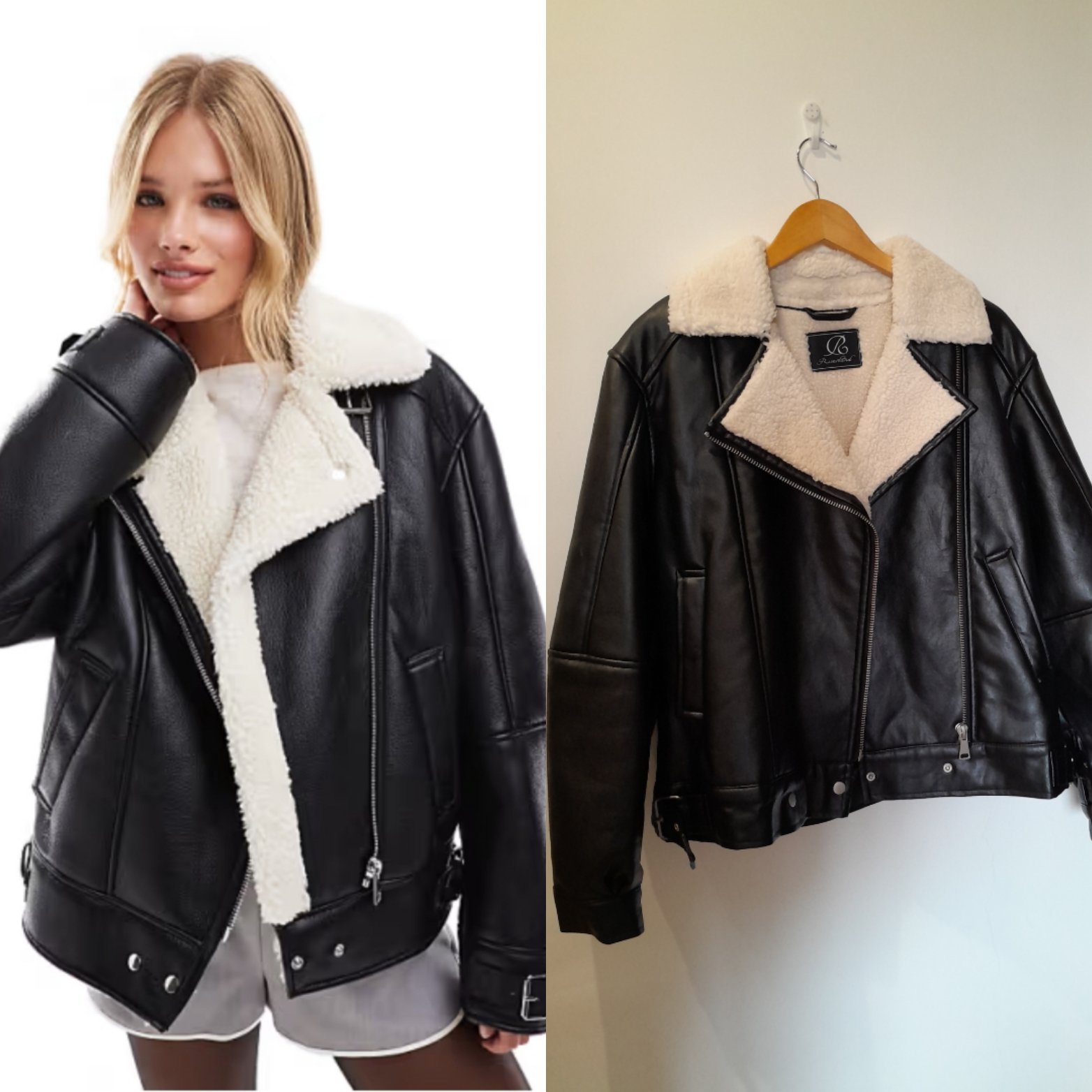 Veste aviateur femme riverland en cuir et poile moutons en bouclette neuve jamais porté en noir
