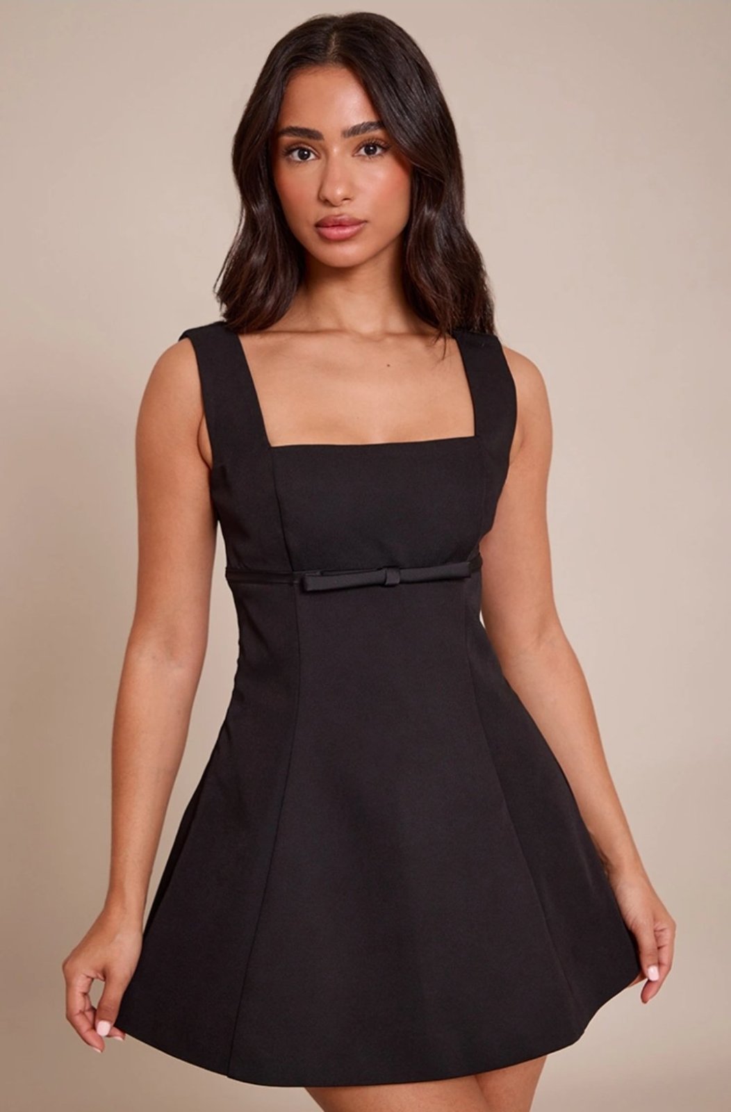 Petite Premium Black Woven Belt Detail Shift Dress