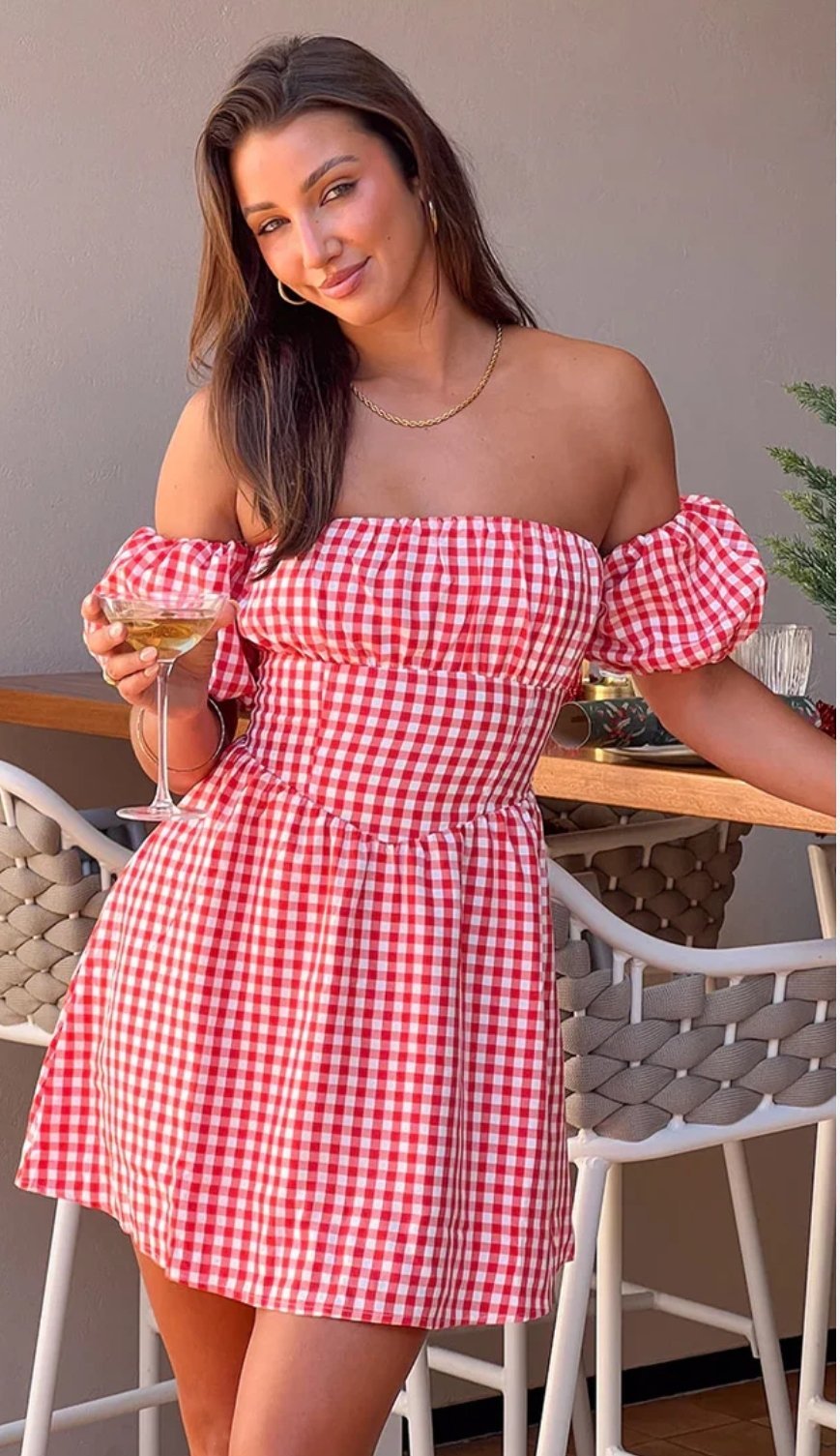 Jolie robe babydoll a carreaux rouge et blanc taille L