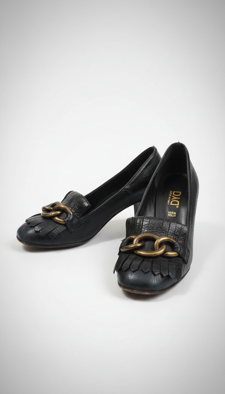 Mocassins à talons en cuir bleu pétrole 