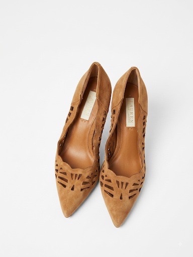 Escarpins Ralph Lauren Daim Laser Cut T38.5 Camel Original