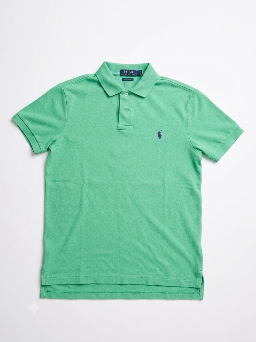 Polo Homme RALPH LAUREN S Vert Menthe Logo Violet Custom Fit