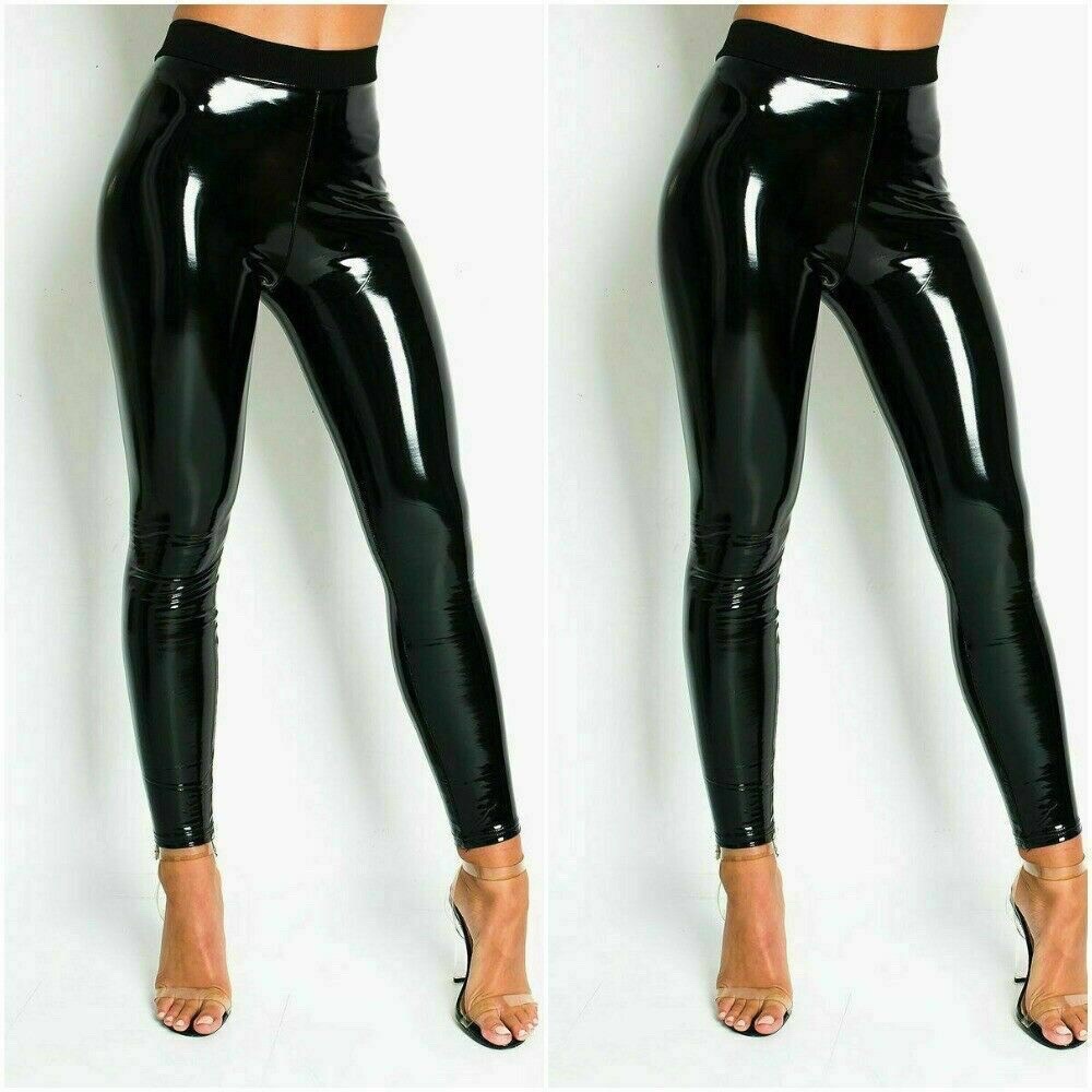 Legging Femme TEZENIS Noir Effet Cuir Vernis Brillant Taille Haute