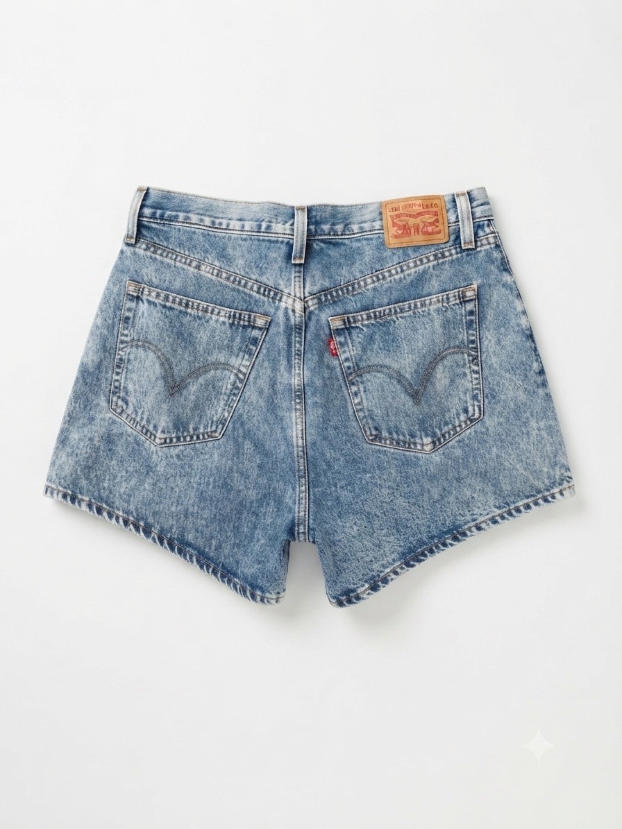 Short Jean Femme LEVI'S W31 High Waisted Mom Bleu Clair
