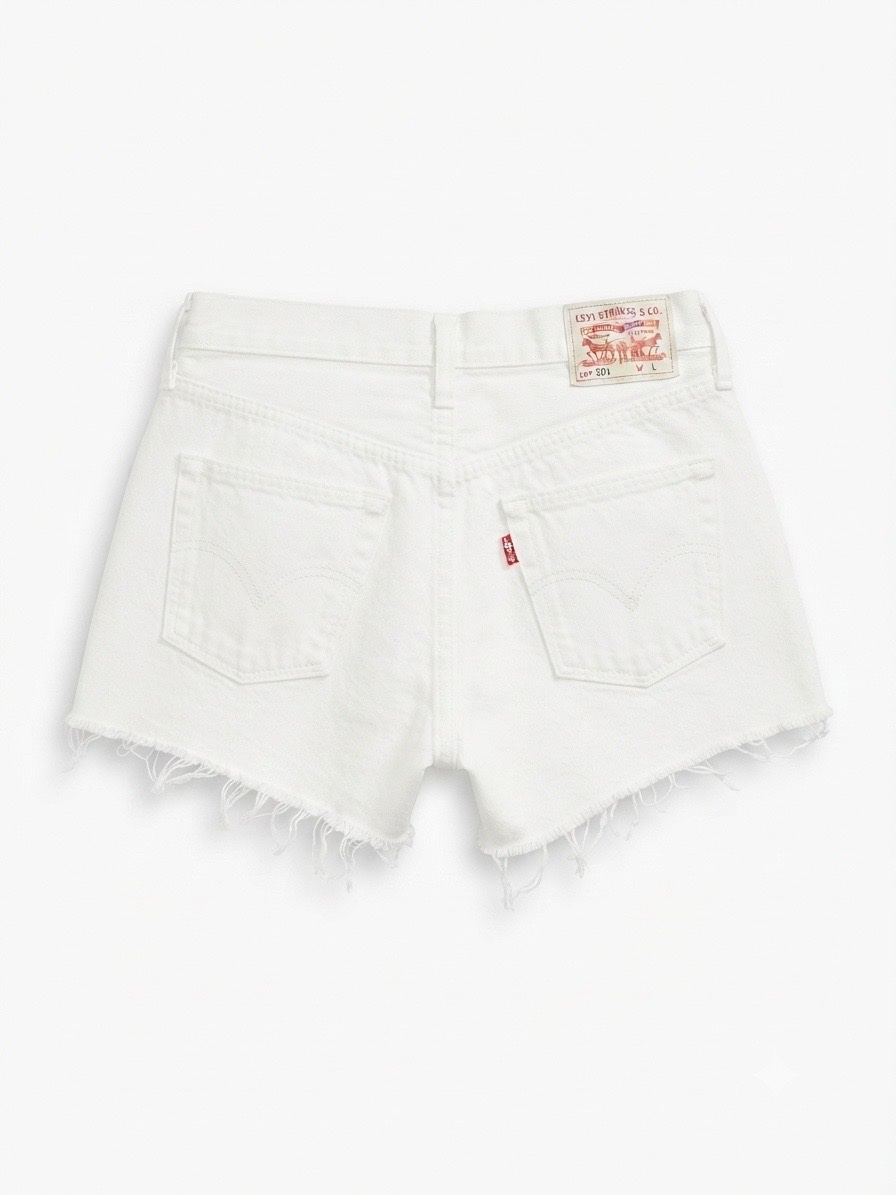 Short Jean Femme LEVI'S 501 W27 Blanc Taille Haute Effiloché