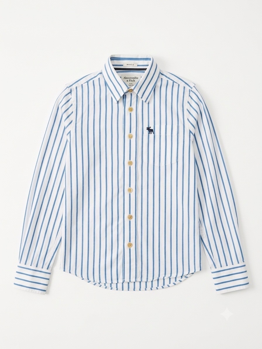 Chemise Homme Abercrombie & Fitch S Rayée Bleu Blanc 100% Coton