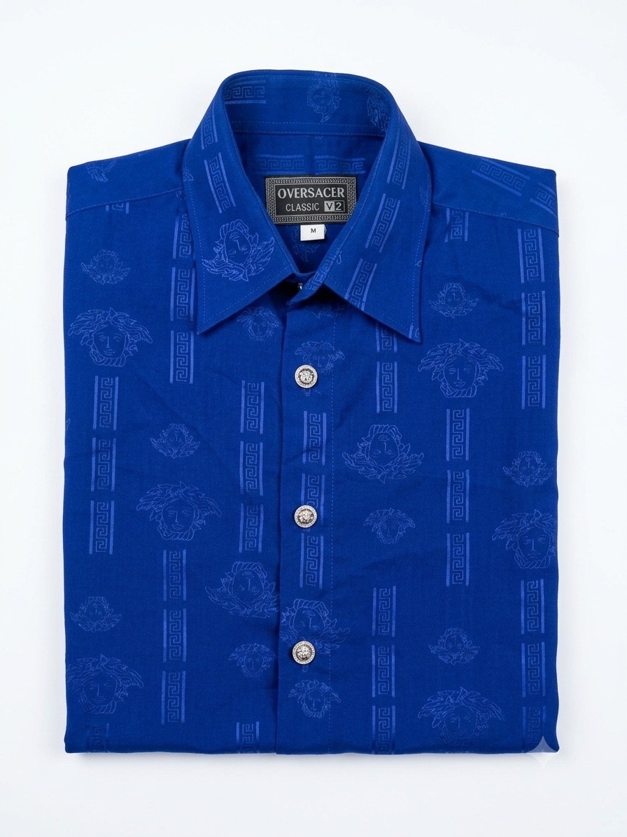 Chemise Homme OVERSACER M Bleu Royal Motif Medusa Manches Courtes
